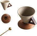 250ML- Retro ceramic coffee mug, Creative Cone coffee cup set for women elegant small- Solid wood handle and coaster