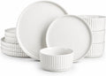 Porcelain 12 Pieces Plates and Bowls Set, Dinnerware Set for 4