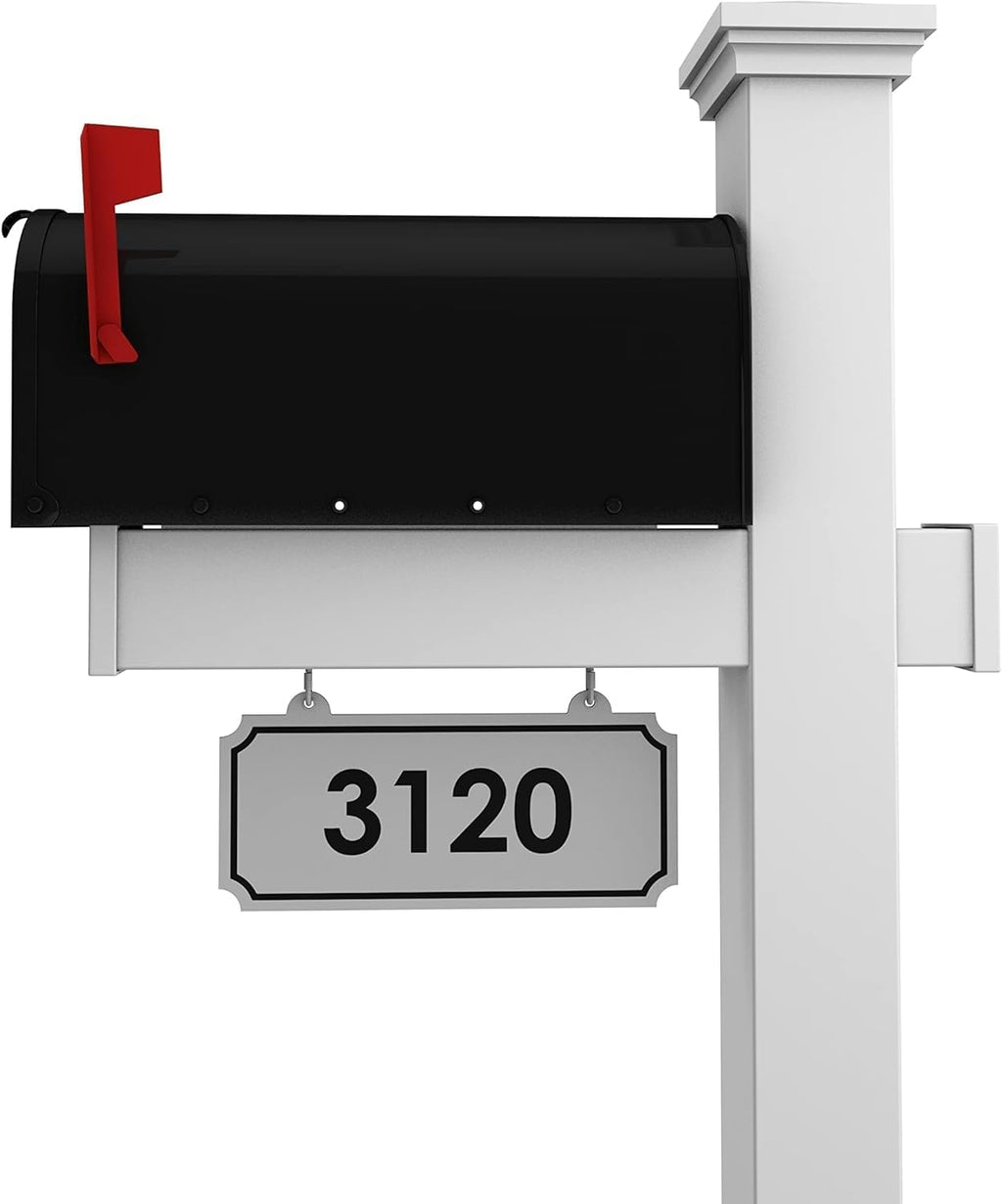 White Vinyl Mailbox Post System with Black Steel Mailbox | Includes a heavy-duty steel mailbox and a white custom