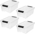 4-Pack Storage Bins with Lids, 13 Quart, Made in USA Stackable See-Through Organizing Solution Latches Durable