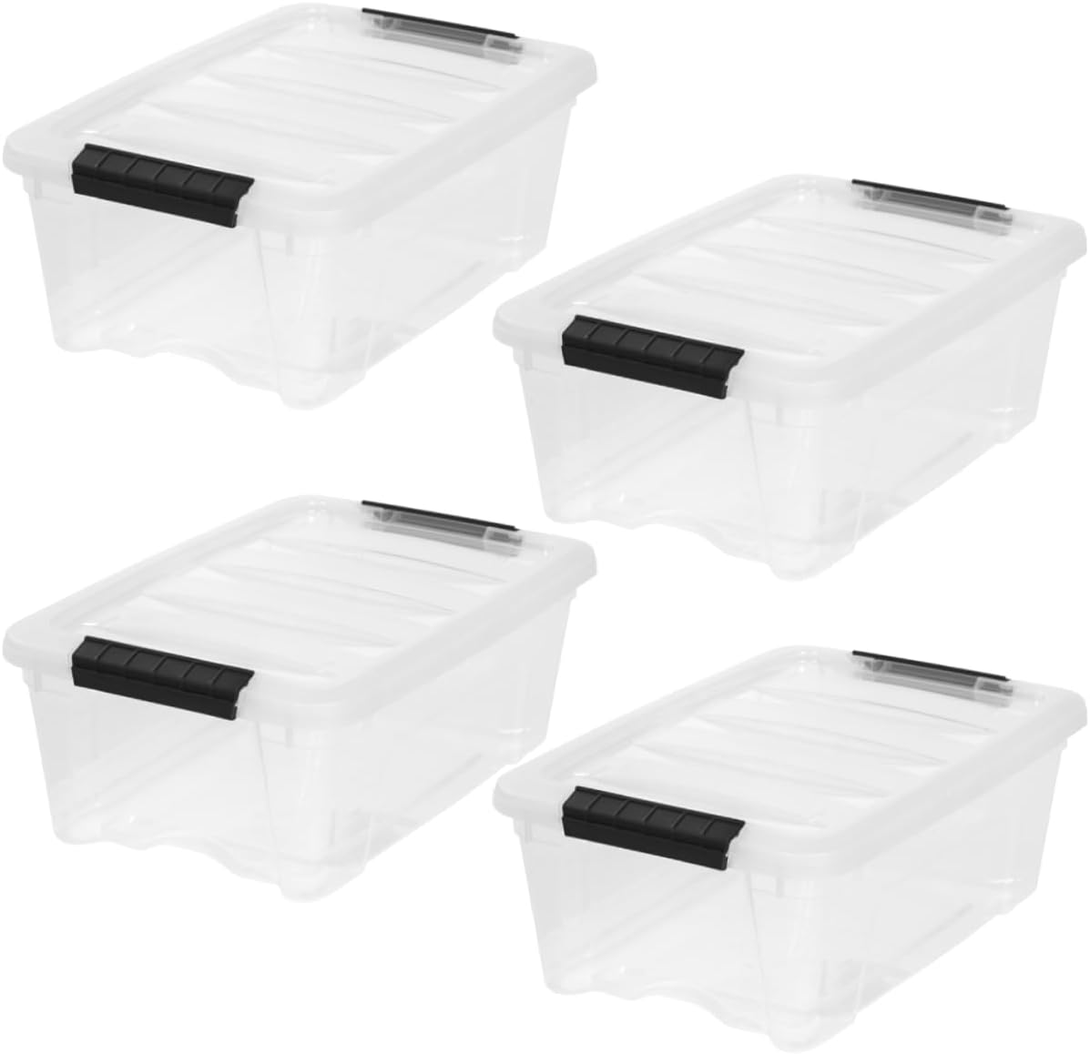 4-Pack Storage Bins with Lids, 13 Quart, Made in USA Stackable See-Through Organizing Solution Latches Durable