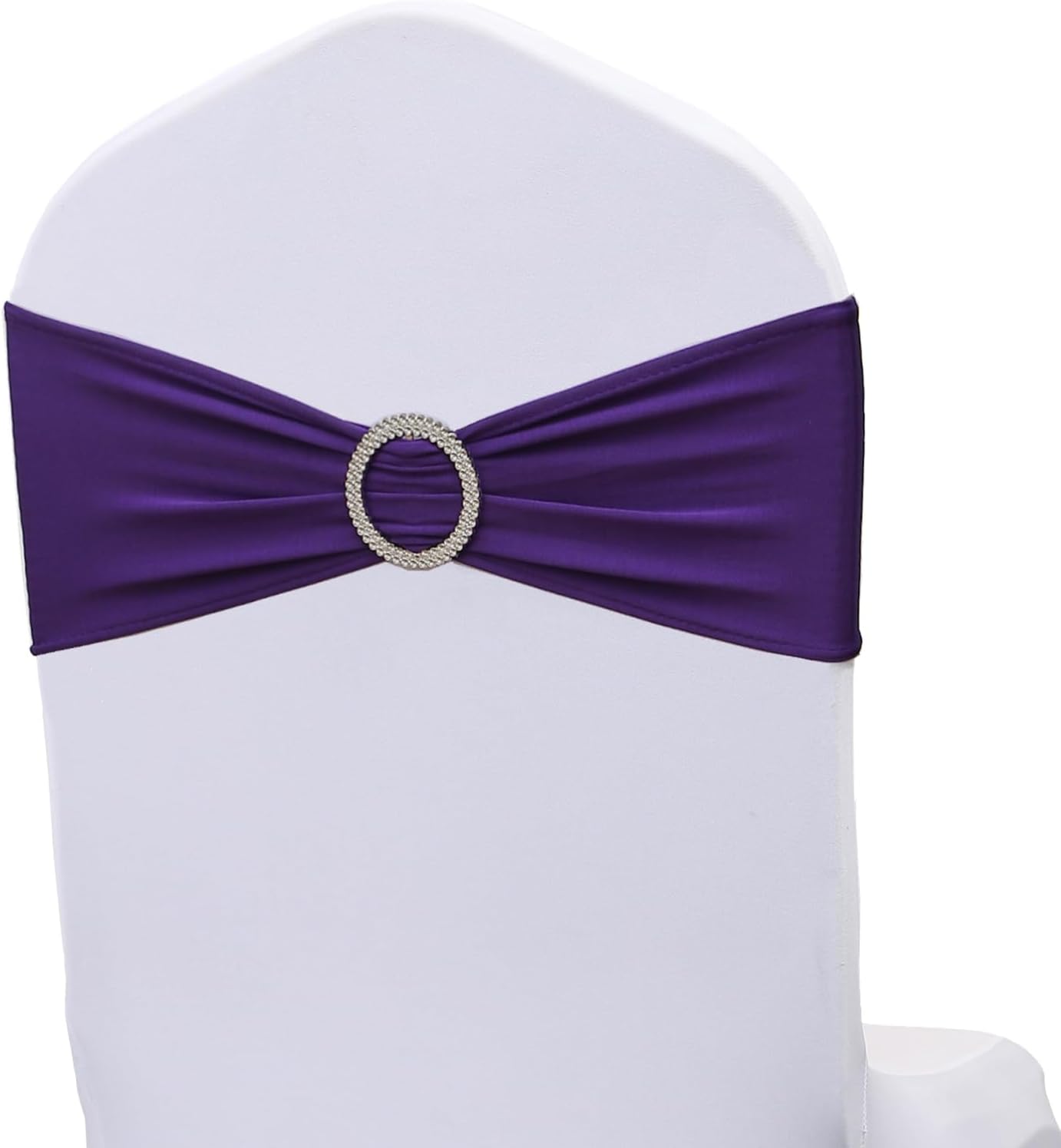 Purple Chair Sashes Bows - 50PCS Stretch Spandex Chair Sashes Bands with Buckles Slider Universal Elastic Chair Ties