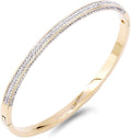 Gold Plated Stainless Steel with CZ Stones Hinged Bangle 6mm Width Bracelets fow Women 7"