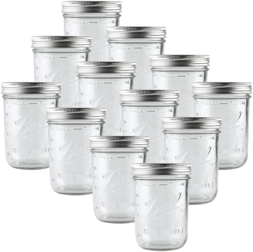 16oz Wide Mouth Jars with Lids & Bands 12 Pack Jars, Large Glass Mason Jar for Food Storage with airtight Lid, 0.125