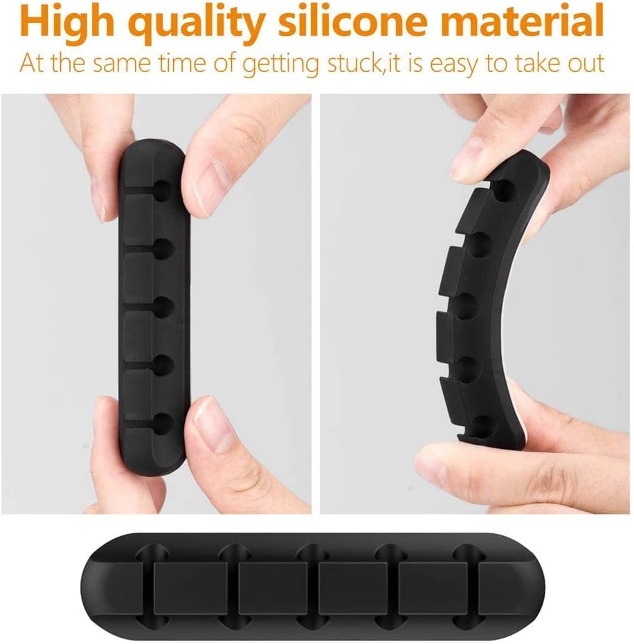 Cord Holder Cable Organizer Clips – Self Adhesive Cord Organizer for Desk, Car, Nightstands, Office, Black Silicone