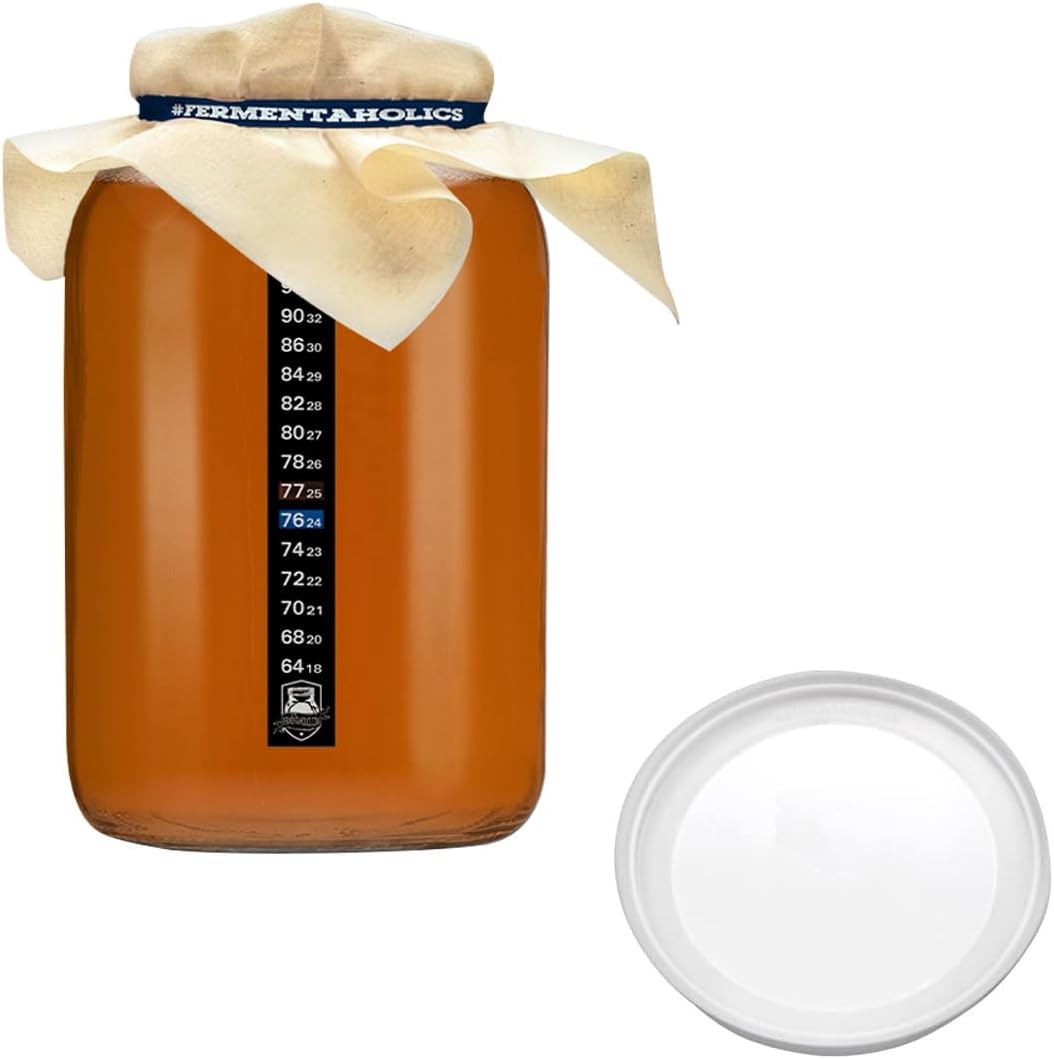 One Gallon Glass Kombucha Jar with Breathable Muslin Cloth Cover, and Rubber band | Perfect SCOBY Home For Anyone
