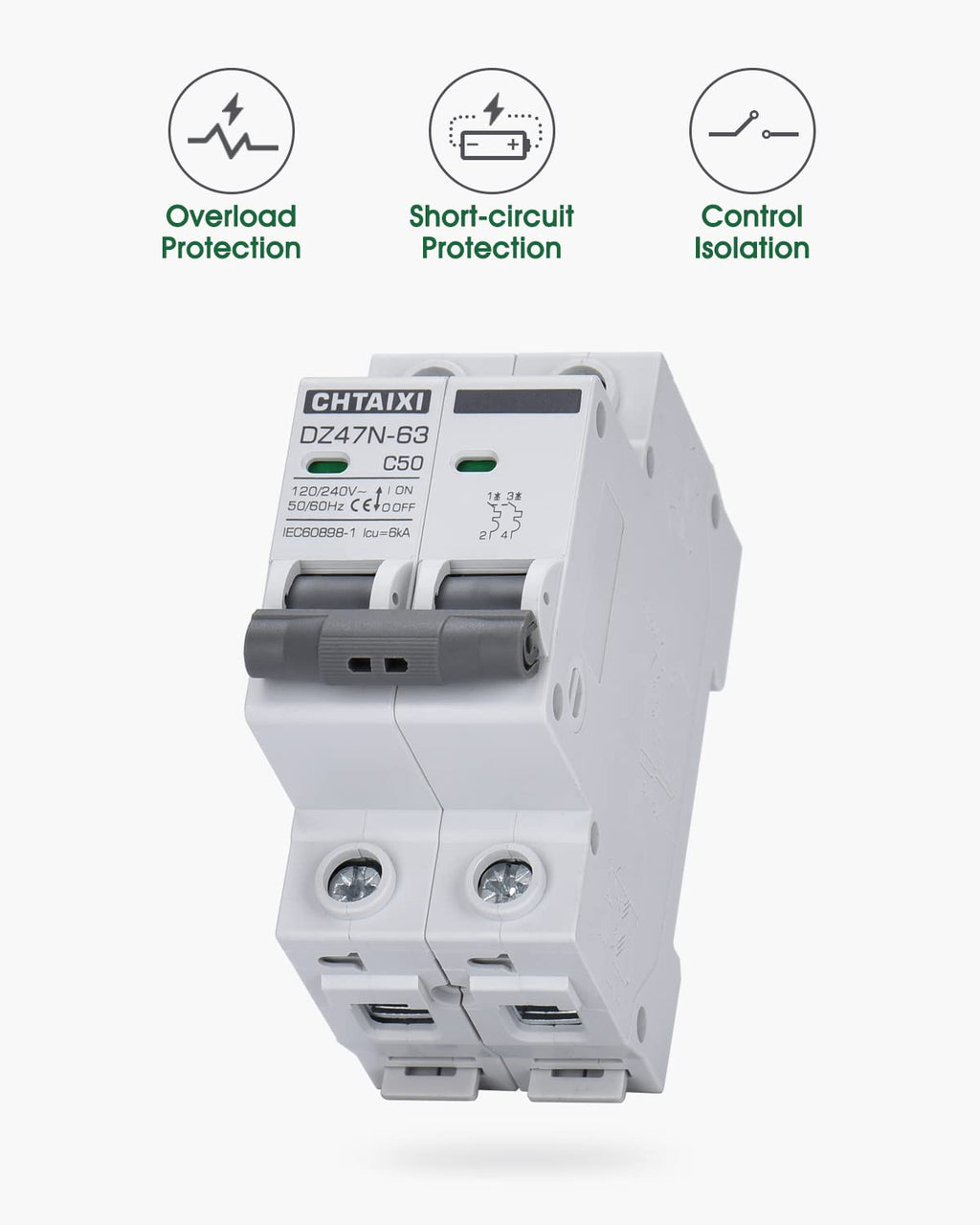 AC Miniature Circuit Breaker, 50 Amp 120V/240V 2 Pole