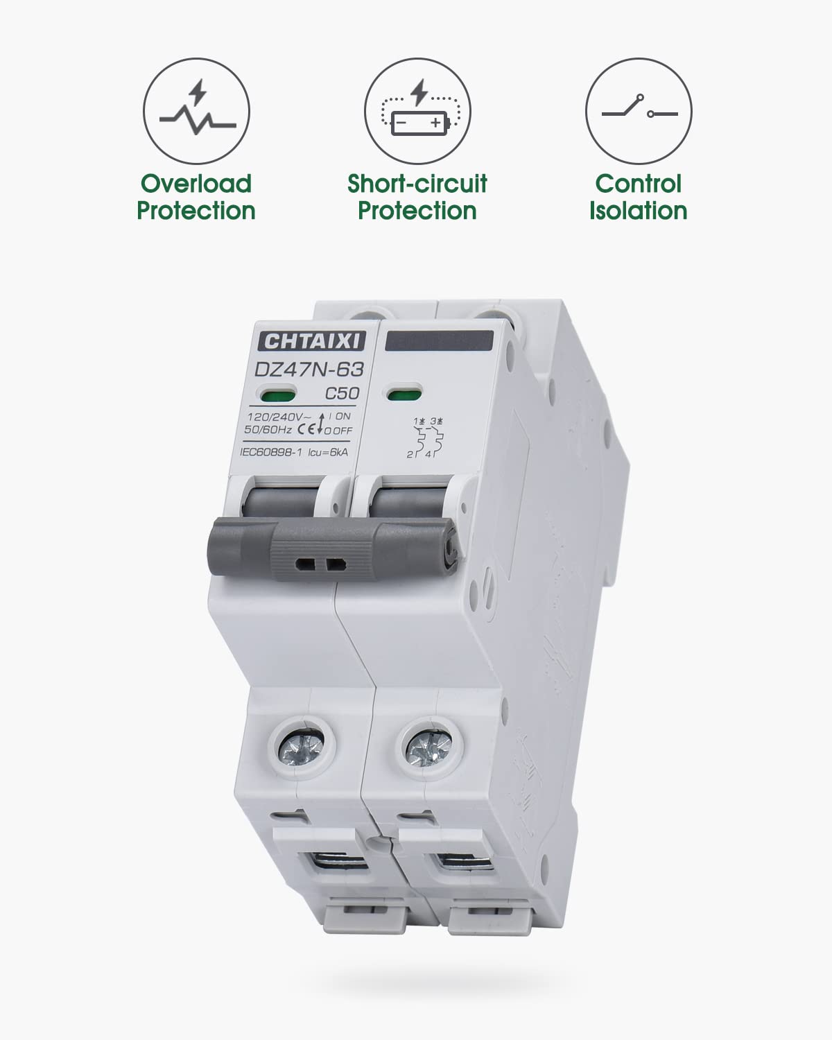 AC Miniature Circuit Breaker, 50 Amp 120V/240V 2 Pole