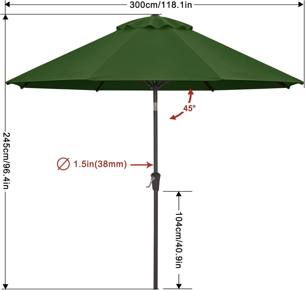 10FT Patio Umbrella Outdoor 8 Ribs Table Umbrella(Forest Green)