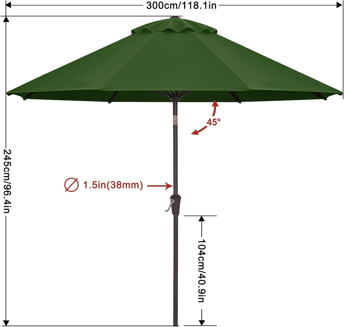10FT Patio Umbrella Outdoor 8 Ribs Table Umbrella(Forest Green)