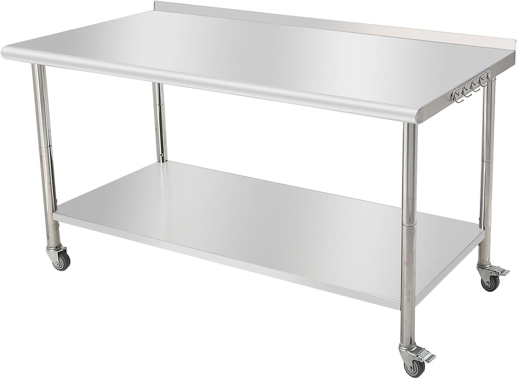 NSF Stainless Steel Prep Table 60x24x35in Arc Edge With Caster Wheels