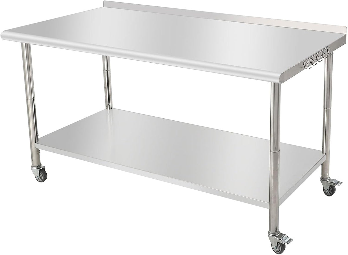 NSF Stainless Steel Prep Table 60x24x35in Arc Edge With Caster Wheels