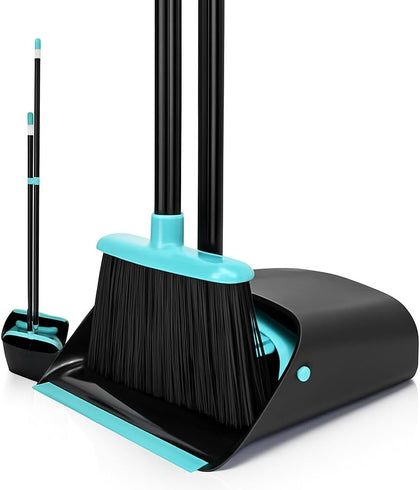 Upgrade Broom and Dustpan Combo Set, Extendable 52" Long Handle Broom for Easy Sweeping, Self-Cleaning Dust pan Teeth