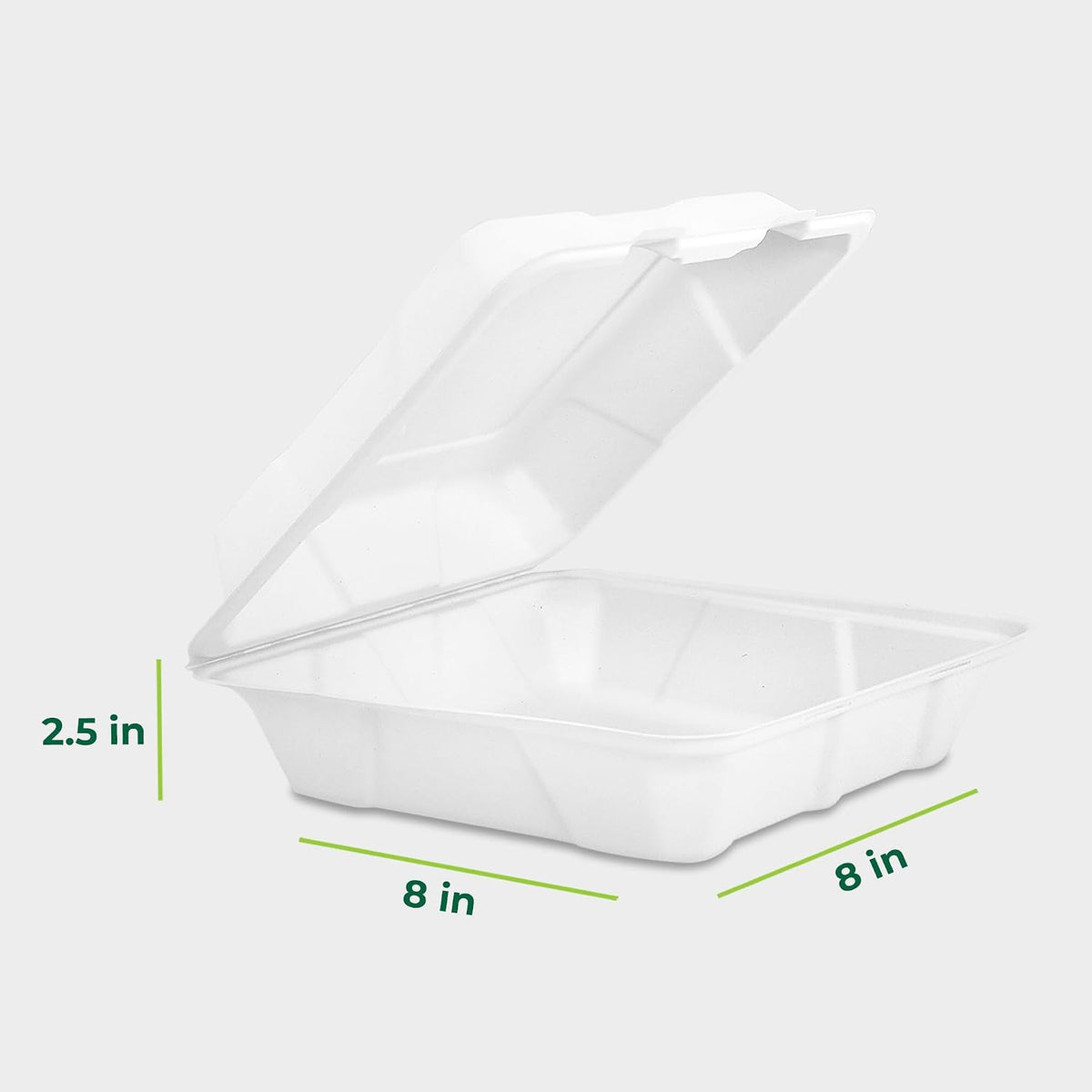Compostable Clamshell Food Containers - 8x8" 50-Pack, Biodegradable Sugarcane To Go Boxes, Heavy Duty Paper Container