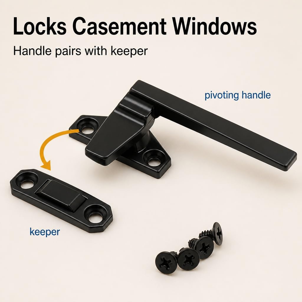 H 38218 Right-Handed, Matte Black, Casement Locking Handle with Offset Base (Single Pack)