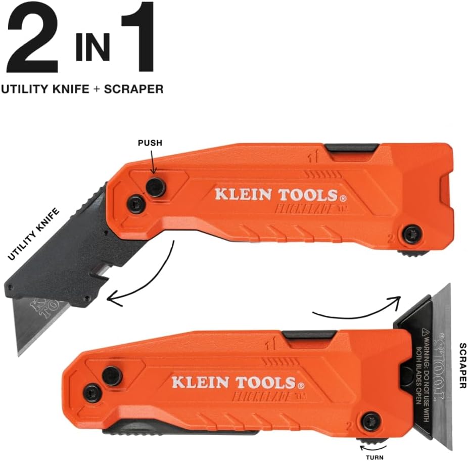 44306 FLICKBLADE 2-in-1 Folding Utility Knife and Scraper with Built-In Blade Storage, Dual Locking Positions