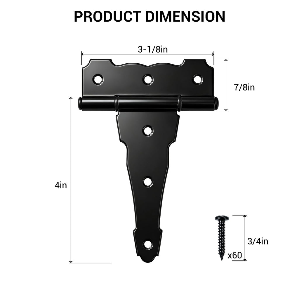 4" Heavy Duty Gate Hinges, T Strap Hinges, 10 Pack