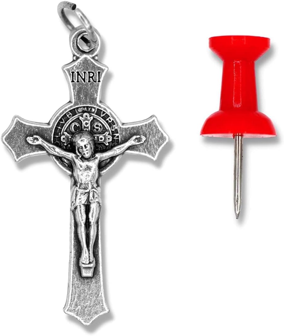 Pack of 100 - St Benedict Crucifix for Rosary Making (1.5 Inch) Silver Oxidized Crosses for Bulk Catholic Necklaces