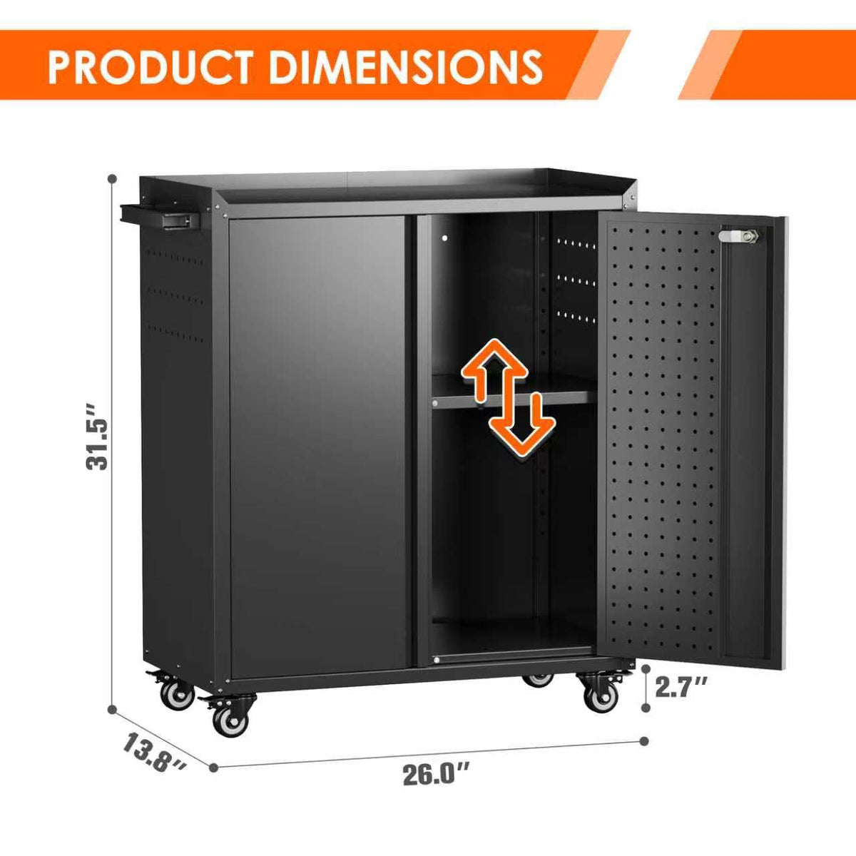 Metal Storage Cabinet, 31.5"H x 26"W Rolling Tool Cart with Lock