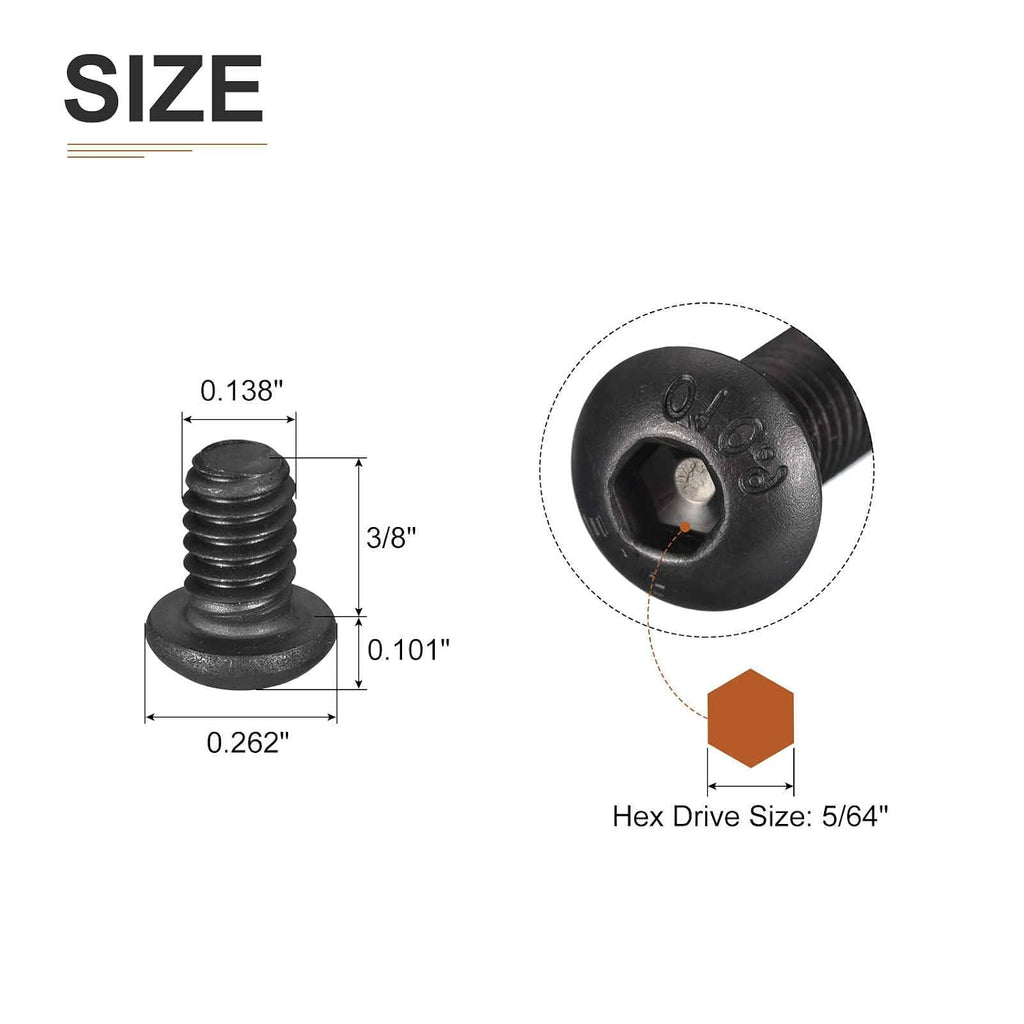 DTGN #6-32x3/8 Button Head Socket Cap Screws - 20Pack - Good for Machine - Carbon Steel Black Oxide - Hex Drive Full Thread UNC Fasteners