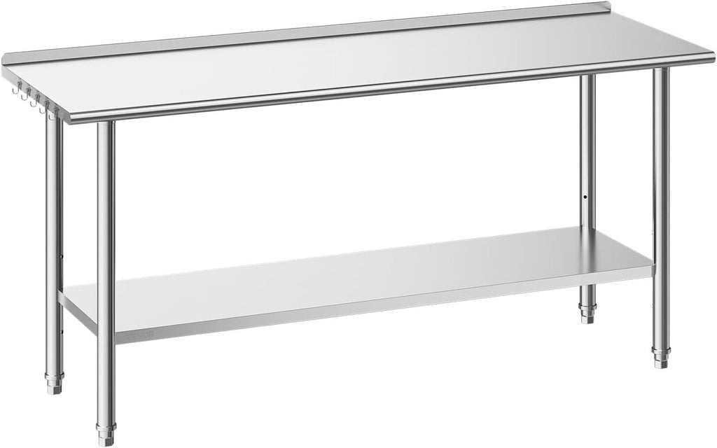 Stainless Steel Work Table, 24x72 Inch Food Prep Table with Backsplash, Commercial Kitchen Workstation with