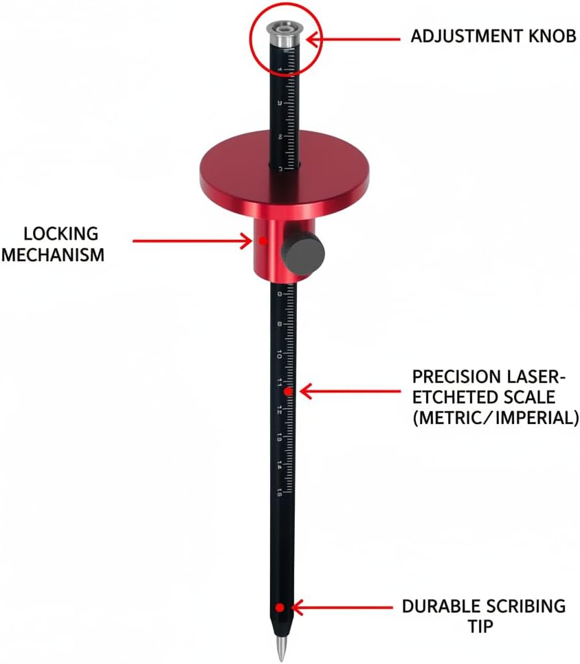Wheel Marking Gauge, Aluminum Alloy Woodworking Scriber | Metric Inch Scale for Mortise Parallel Scribing, Anti-Slip