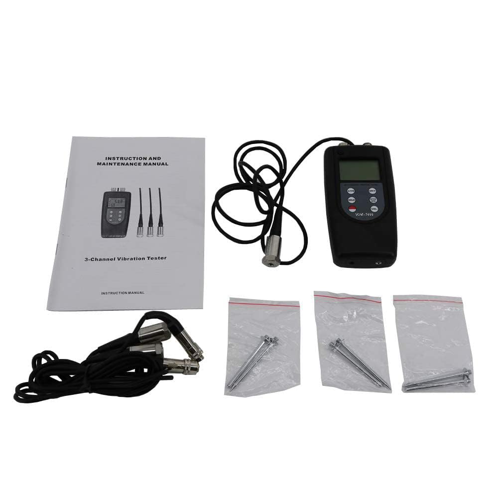 Vibration Meter Tester 3 Channel Vibrometer Gauge Analyzer with 3 Piezoelectric Transducers