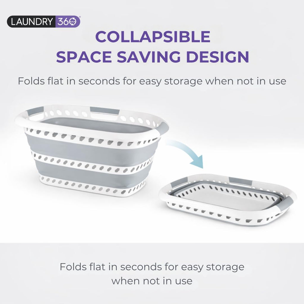 Collapsible Laundry Basket 40L | Portable | Space Saver Storage | Hold 2 Loads | Store Under the Bed or Closet | Good
