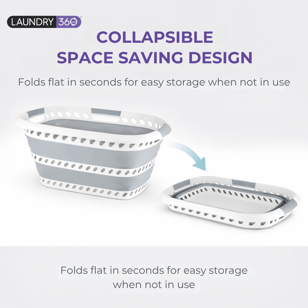Collapsible Laundry Basket 40L | Portable | Space Saver Storage | Hold 2 Loads | Store Under the Bed or Closet | Good