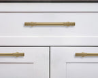 5 Inch Hole Center 5 Pack Brushed Brass Heavy Duty Solid Warm Brass Cabinet Pulls, Kitchen Drawer Handles