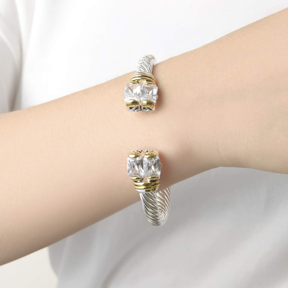 Jewel Designer Inspired Jewelry Double CZ Cable Wire Antique Bangle Elegant Beautiful
