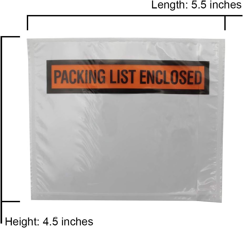 100 Clear Packing List Enclosed Invoice Envelopes 4.5" x 5.5" Self Adhesive
