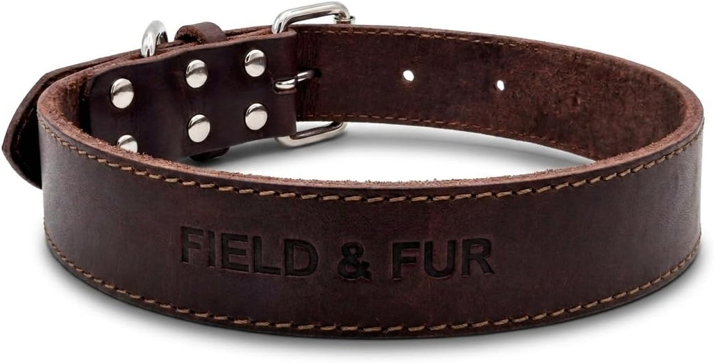 Full Grain Leather Dog Collar – Outdoor Dog Collar with Reinforced Stitching, Nickel Hardware, Adjustable Fit for