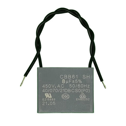 Fan Motor Capacitor 8 mfd, 8uF 450VAC CBB61 (Pack of 1)(8mfd 2-Wire)