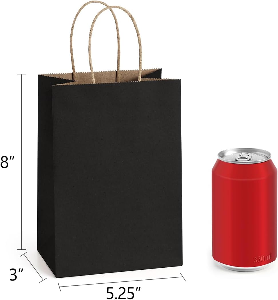 150 Pack Small Gift Bags with Handles 5.25x3x8 Black Bulk