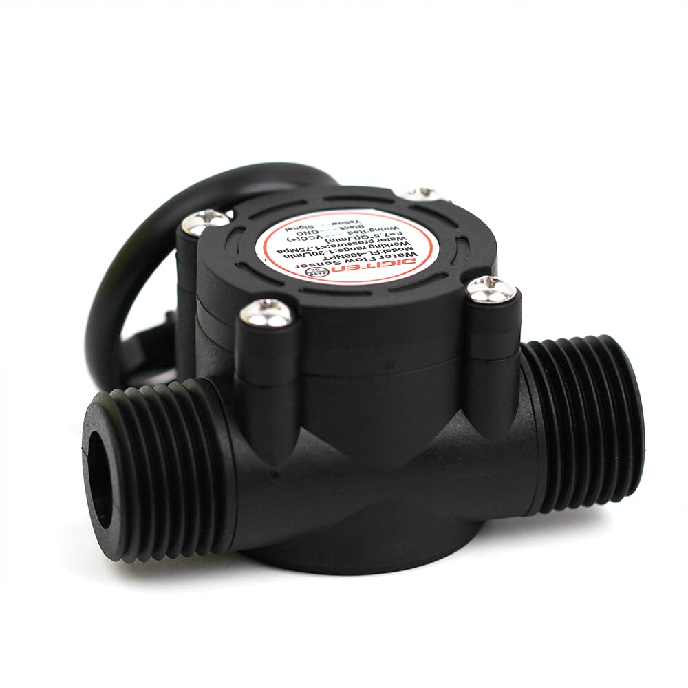 1/2 ’’ Flow Hall Sensor with NPT Thread, 1-30L/Min Flow Meter, Flowmeter Counter, Arduino, Raspberry Pi, and Reverse Osmosis Filter Compatible