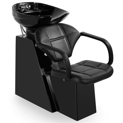 Shampoo Bowl Backwash Barber Chair Ceramic Bowl (Black) | Adjustable Bowl, Sink W/Rubber Headrest, Salon Beauty Spa