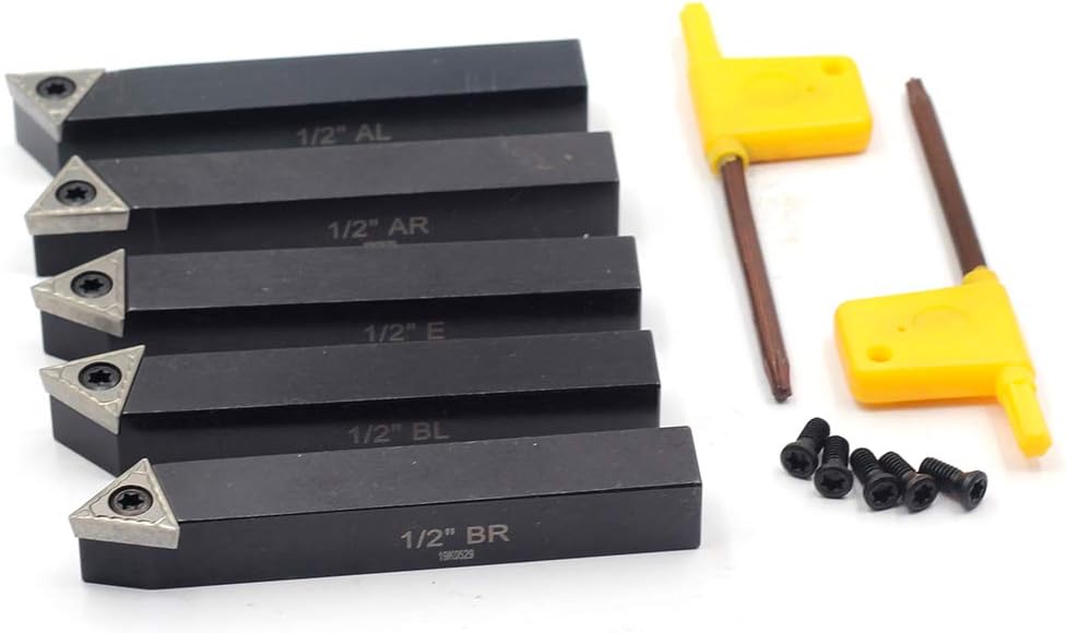 OSCARBIDE 1/2" Mini Lathe Indexable Carbide Turning Tool Holder 5-Piece