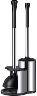 HAMITOR Toilet Plunger Bowl Brush Set: Hideaway Heavy Duty Toilet Plunger Scrubber Cleaner Holder Combo for Bathroom