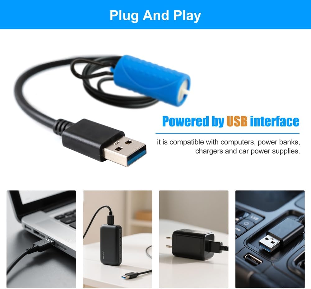 USB Mini Aquarium Air Pump Ultra Quiet Fish Tank Air Pump with Black Hanging Clasp Portable Aquarium Oxygen Aerator
