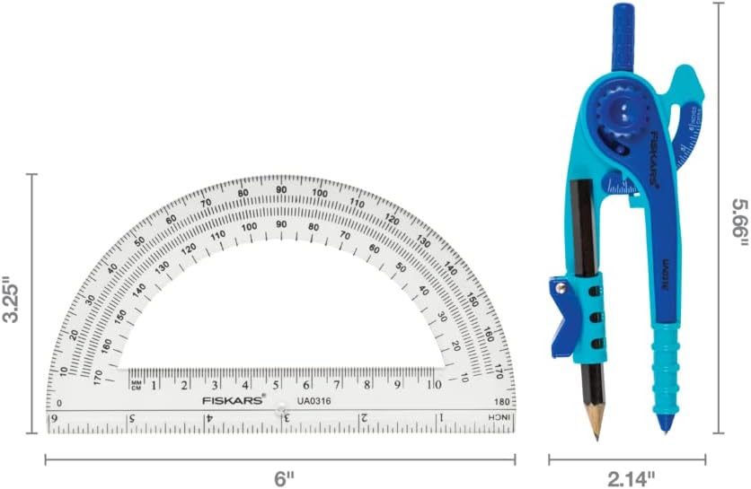 Fiskars Geometry Set, Compass and Protractor Set, Color Received May Vary