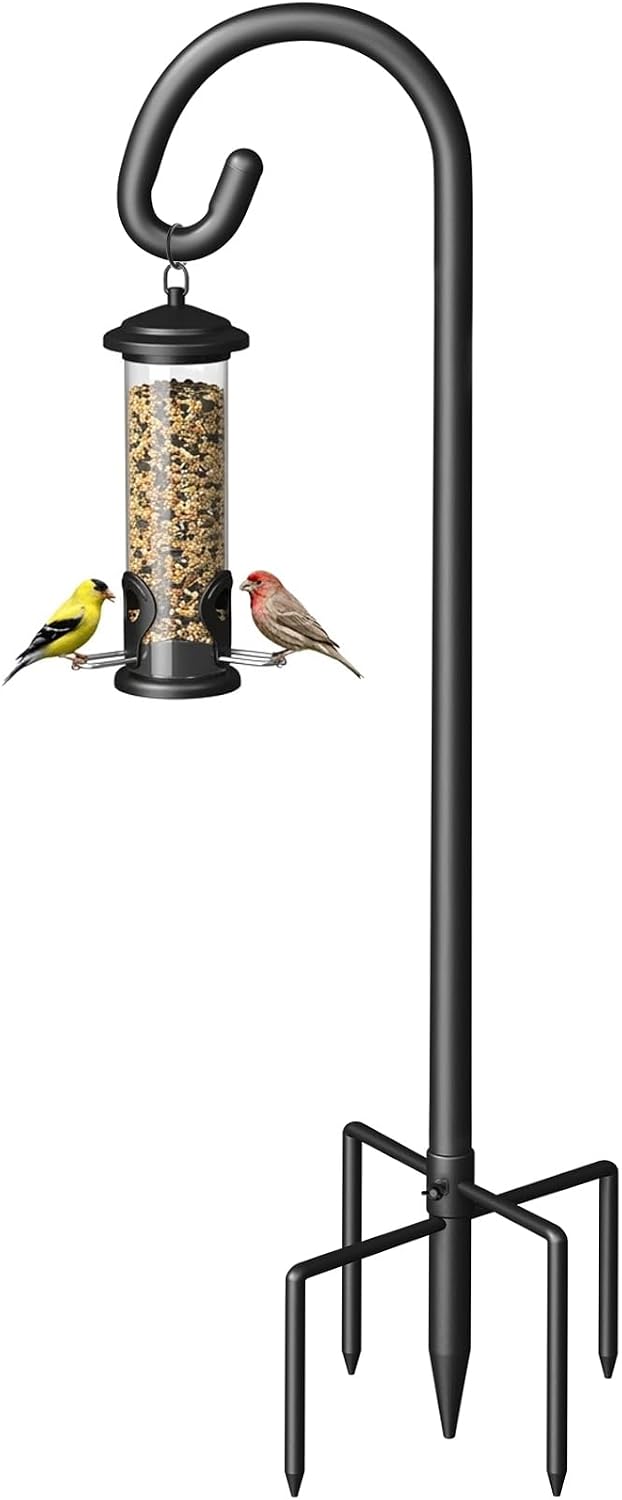 Shepherd Hook for Outdoor, 76" Heavy Duty Bird Feeder Pole with 5 Prong Base, Adjustable Height Bird Feeder Stand