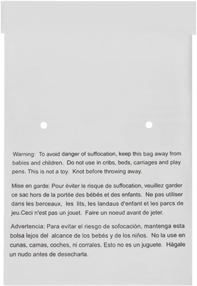 24" X 36" (10 Count) Self Seal Clear Poly Bags with Suffocation Warning for Packaging, Shipping - Permanent Adhesive