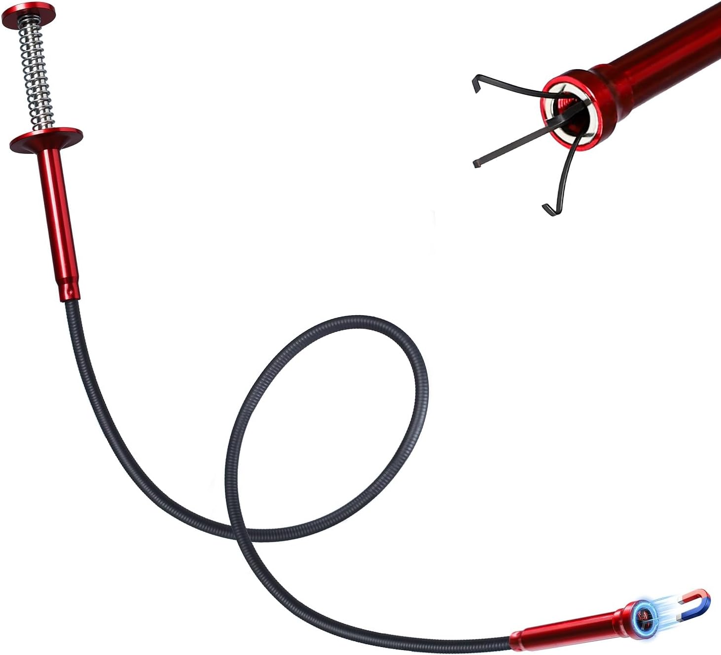 Grabber Reacher Tool, Flexible Magnetic Pickup Tool with 4-Claw Gripper & Spring-Loaded Handle, Pickup for Bathroom