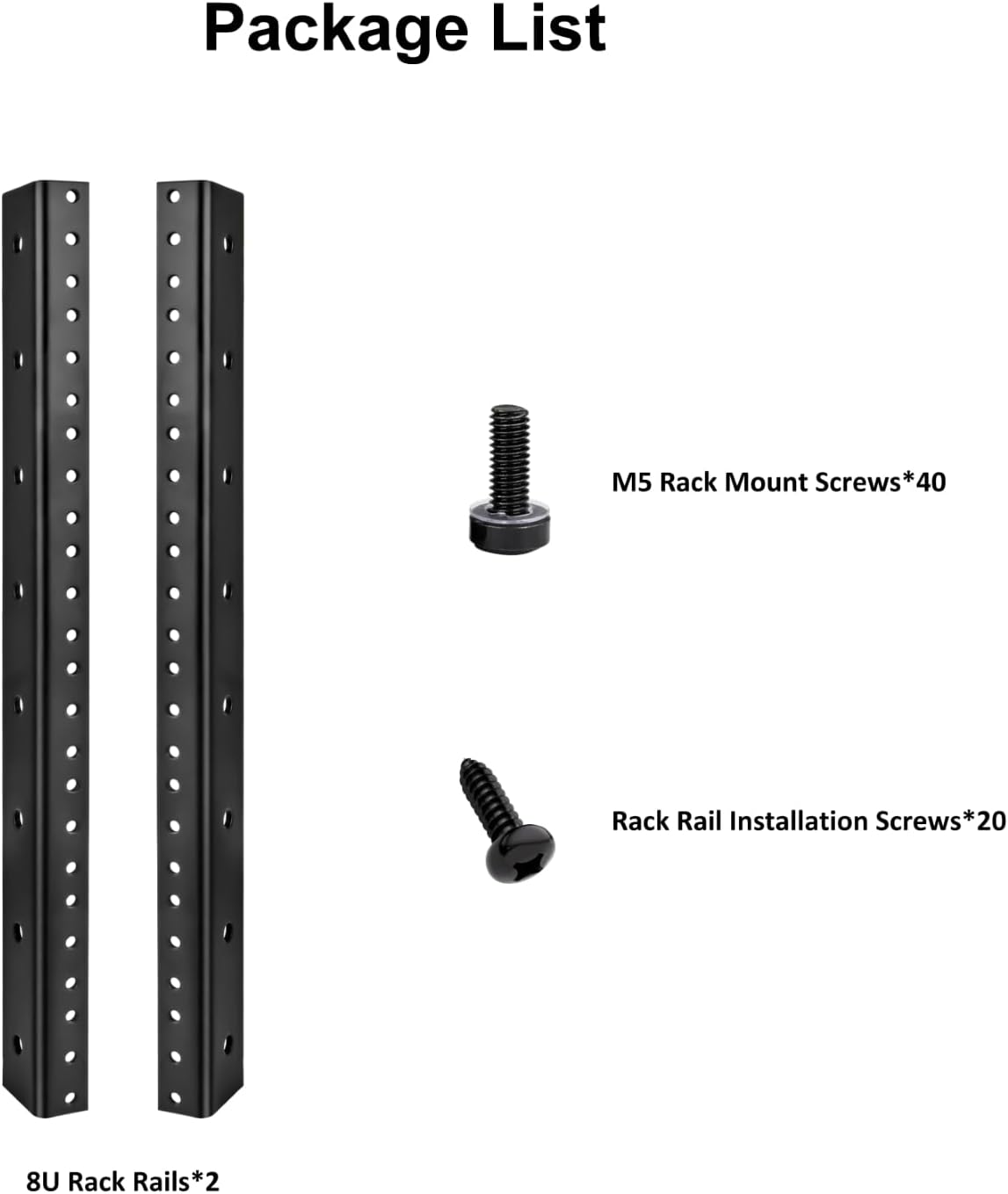 8U Server Rack Rails Pair with Mounting Screws