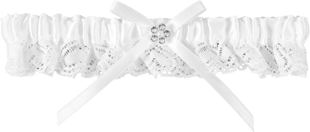 Wedding Garter for Bride, White Lace Bridal Garter with Bow Stretch Leg Strap Elegant Wedding Accessories Prom