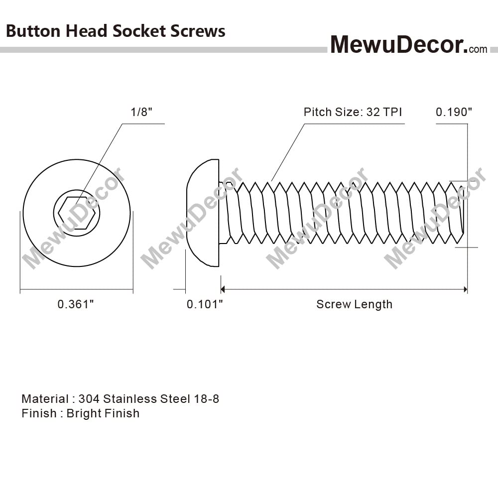 10-32 x 3/8" Button Head Socket Cap Bolts Screws, 50 PCS