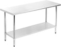 Stainless Steel Table for Prep & Work 24 x 60 Inches, Commercial Heavy Duty Table with Undershelf and Adjustable Legs