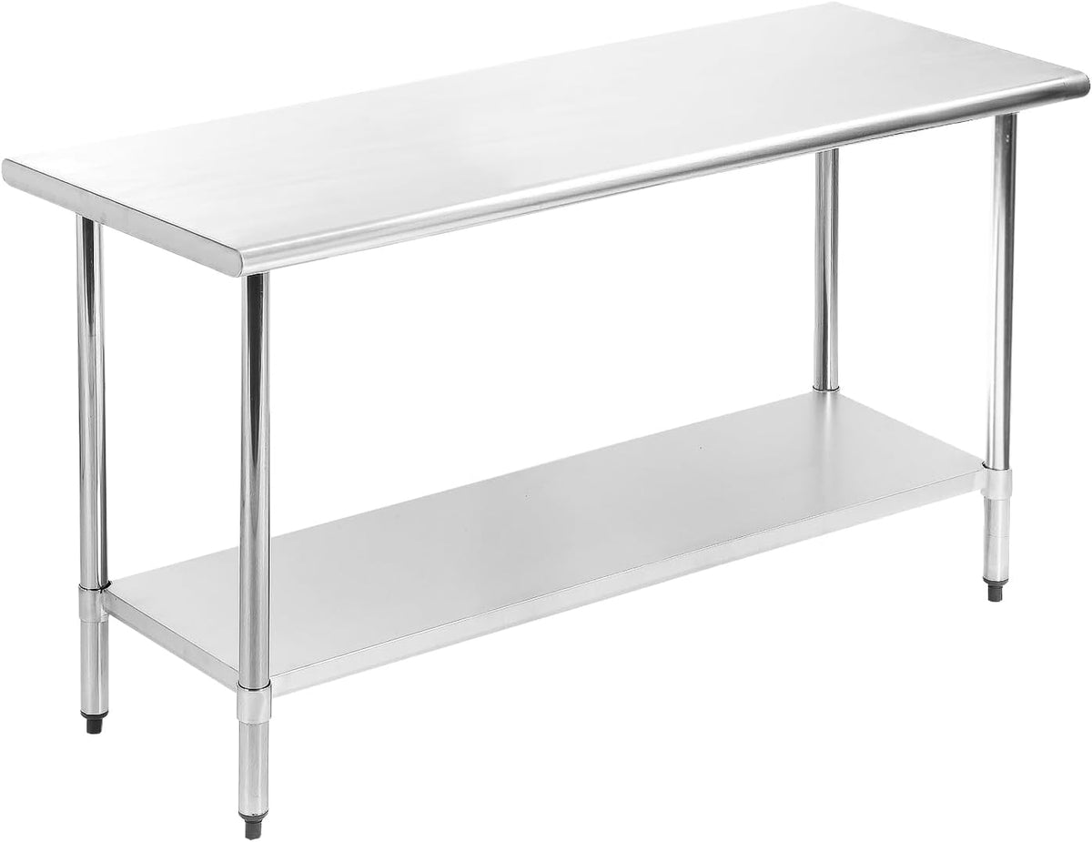 Stainless Steel Table for Prep & Work 24 x 60 Inches, Commercial Heavy Duty Table with Undershelf and Adjustable Legs