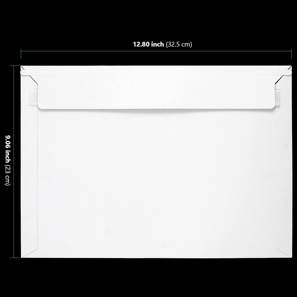 100 Pack 12.8 x 9 Inch Rigid Mailers, Self Seal Stay Flat Bulk, White Cardboard Envelops Mailers, Stay Flat Photo